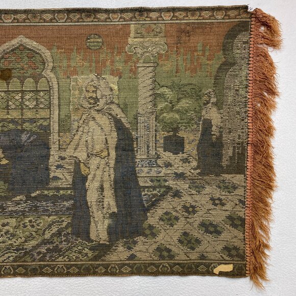 VINTAGE Tapestry Wall Hanging Arabian Nights Middle East Village Fringe - Picture 9 of 12